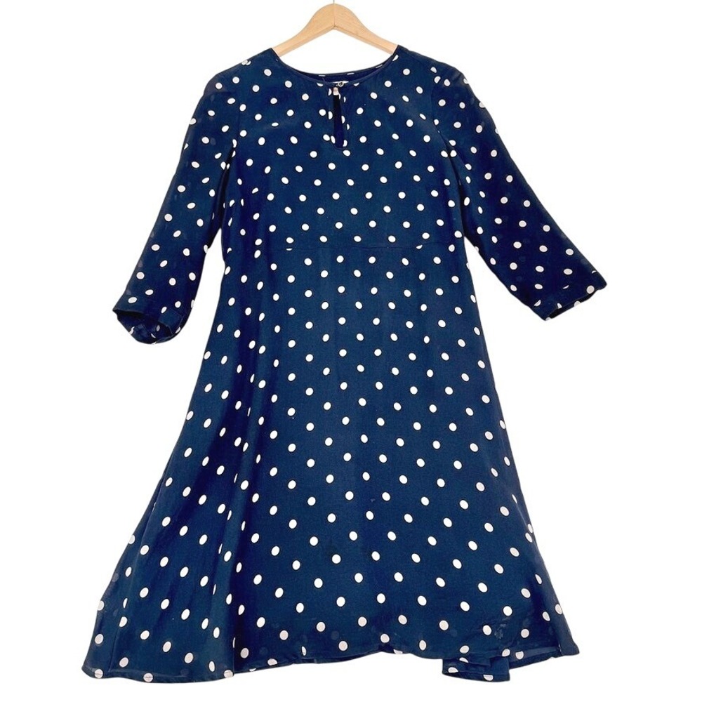 Vintage Silk by Noa‎ Noa Dress Navy White Polka Dot Midi French Girl Parisian S